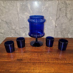 Vintage Cobalt Blue Glass Goblet Candle Holder and 4 Tea Lights